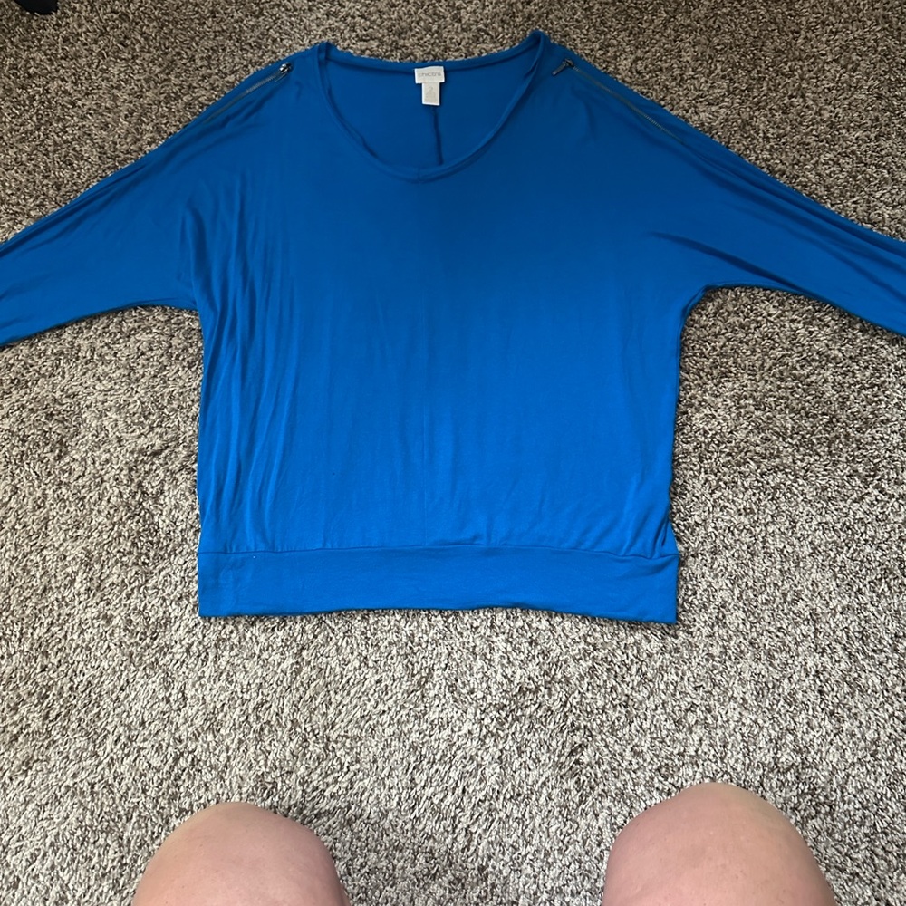 Chicos Vibrant Blue Long Sleeve Top Chicos Sz 2 - Picture 4 of 9